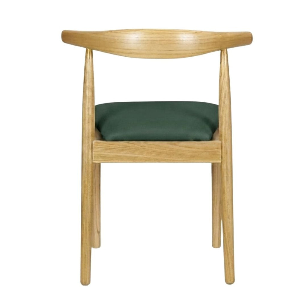 Natural Wood Horn Chair with Hunter Green Vinyl Cushion