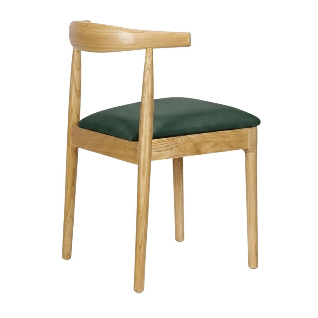 Natural Wood Horn Chair with Hunter Green Vinyl Cushion