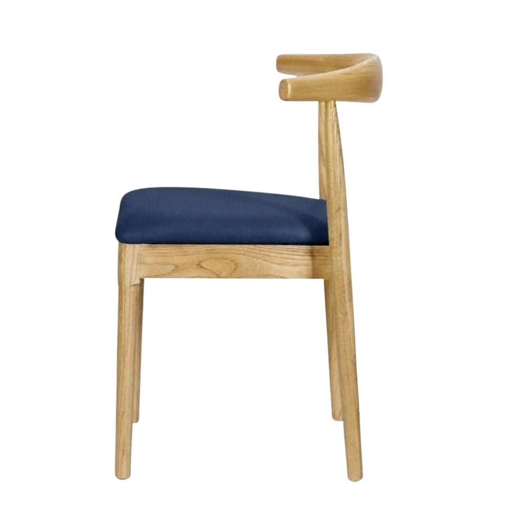 Natural Wood Horn Chair with Navy Blue Vinyl Cushion
