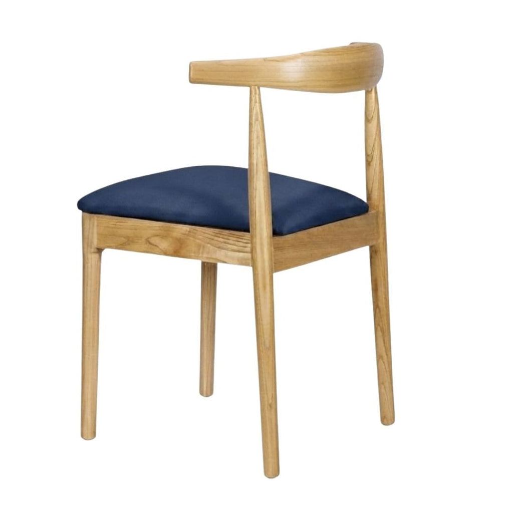 Natural Wood Horn Chair with Navy Blue Vinyl Cushion