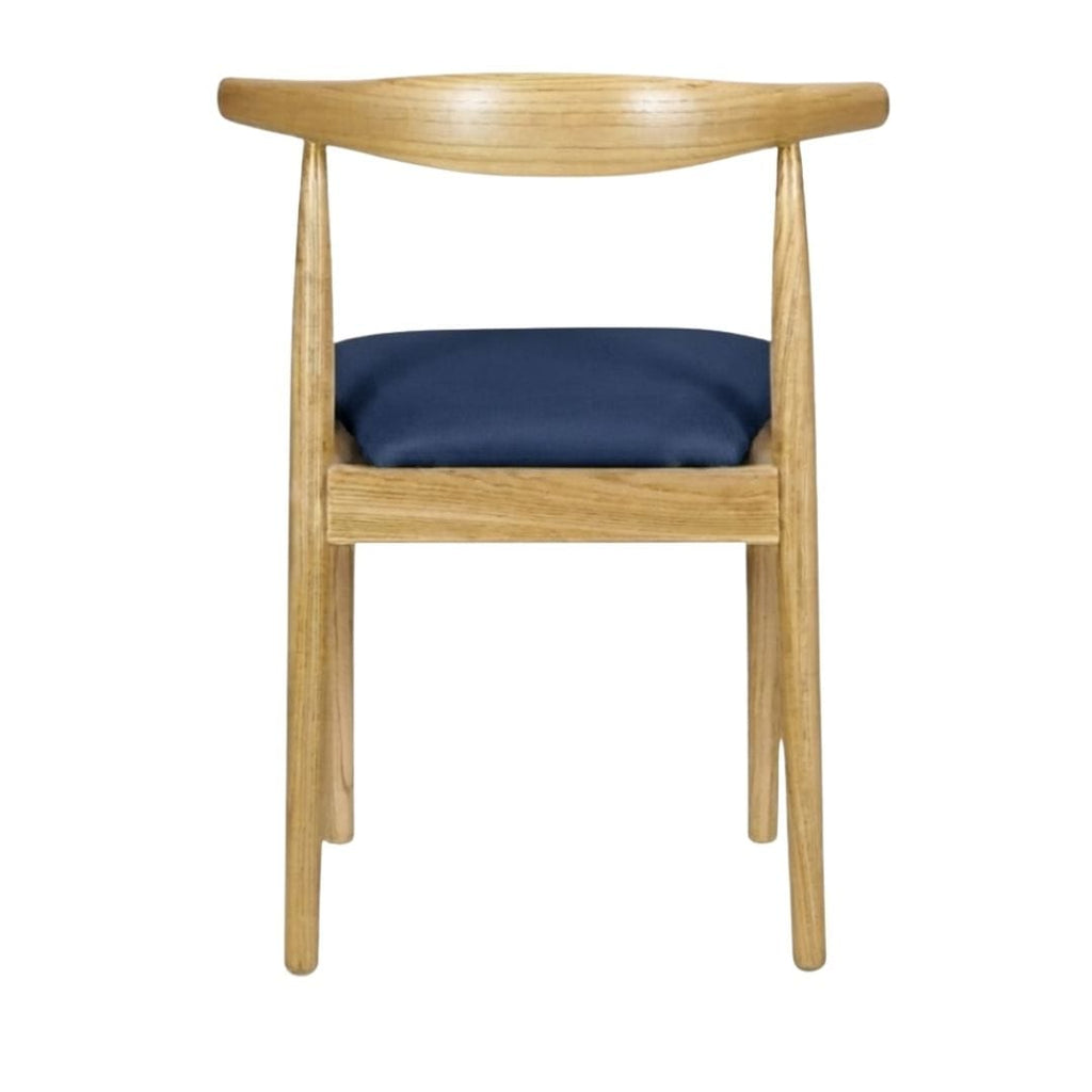Natural Wood Horn Chair with Navy Blue Vinyl Cushion