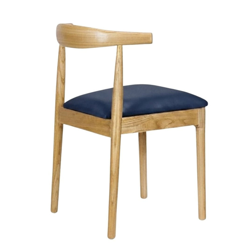 Natural Wood Horn Chair with Navy Blue Vinyl Cushion