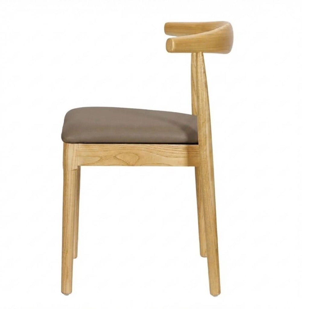 Natural Wood Horn Chair with Taupe Vinyl Cushion