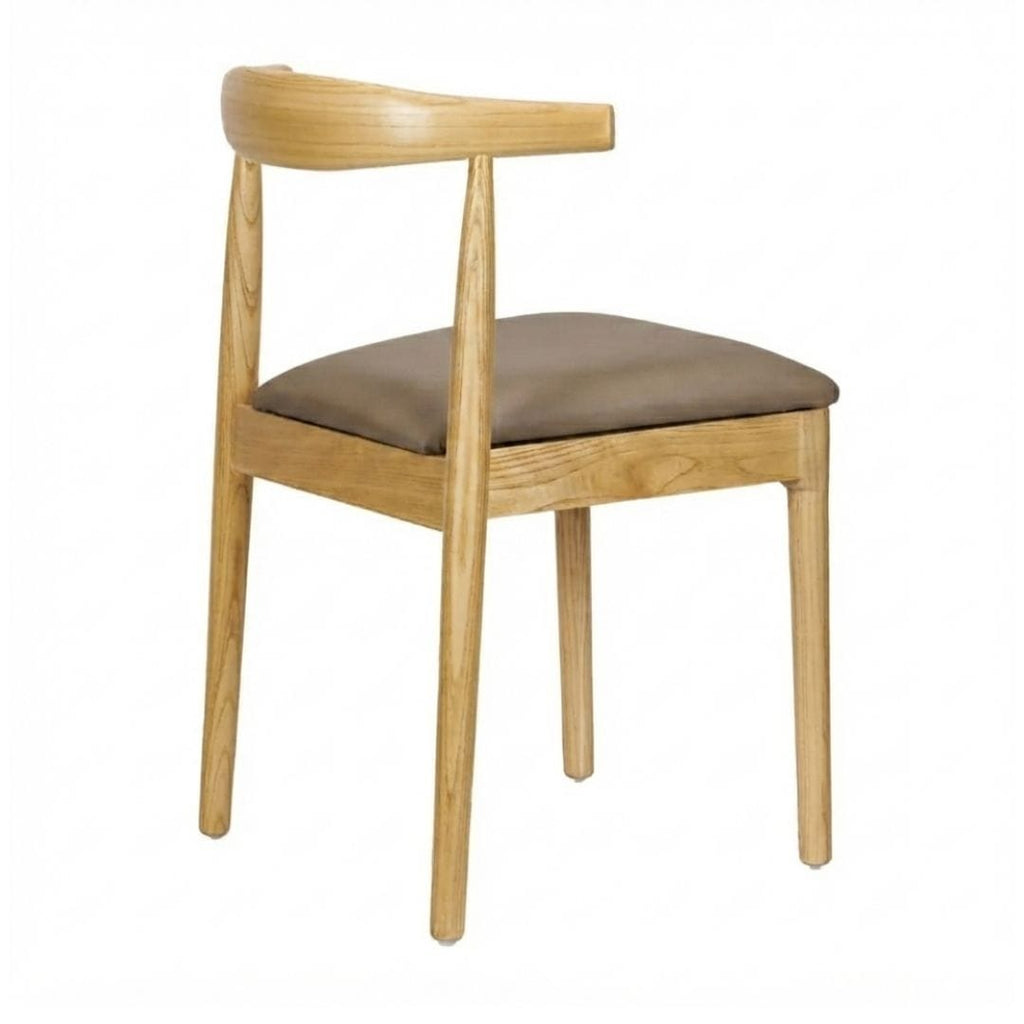 Natural Wood Horn Chair with Taupe Vinyl Cushion
