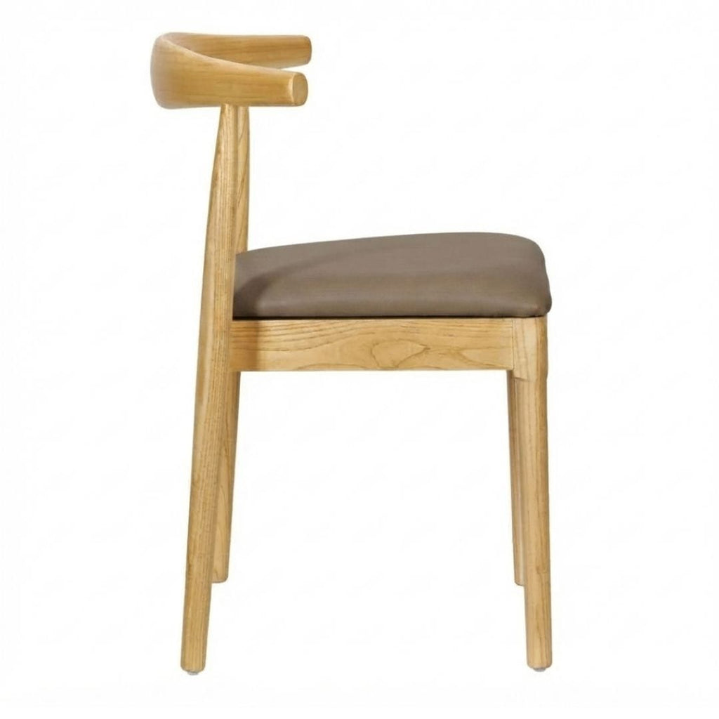 Natural Wood Horn Chair with Taupe Vinyl Cushion