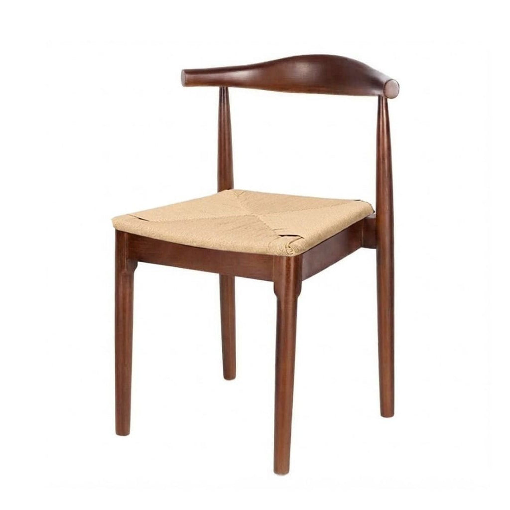 Walnut Wood Horn Chair with Natural Rope Seat
