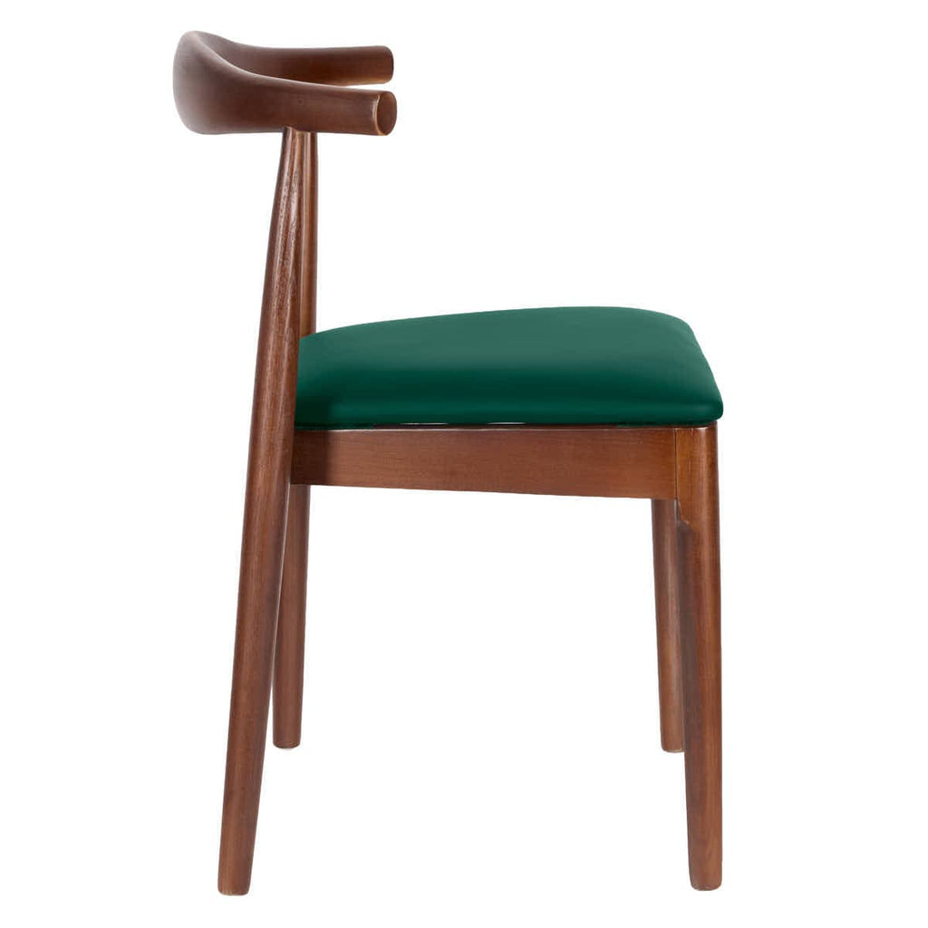 Walnut Finish Wood Horn Chair with Hunter Green Vinyl Cushion