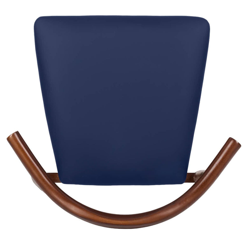 Walnut Finish Wood Horn Chair with Navy Blue Vinyl Cushion