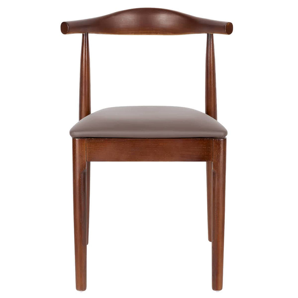Walnut Finish Wood Horn Chair with Taupe Vinyl Cushion