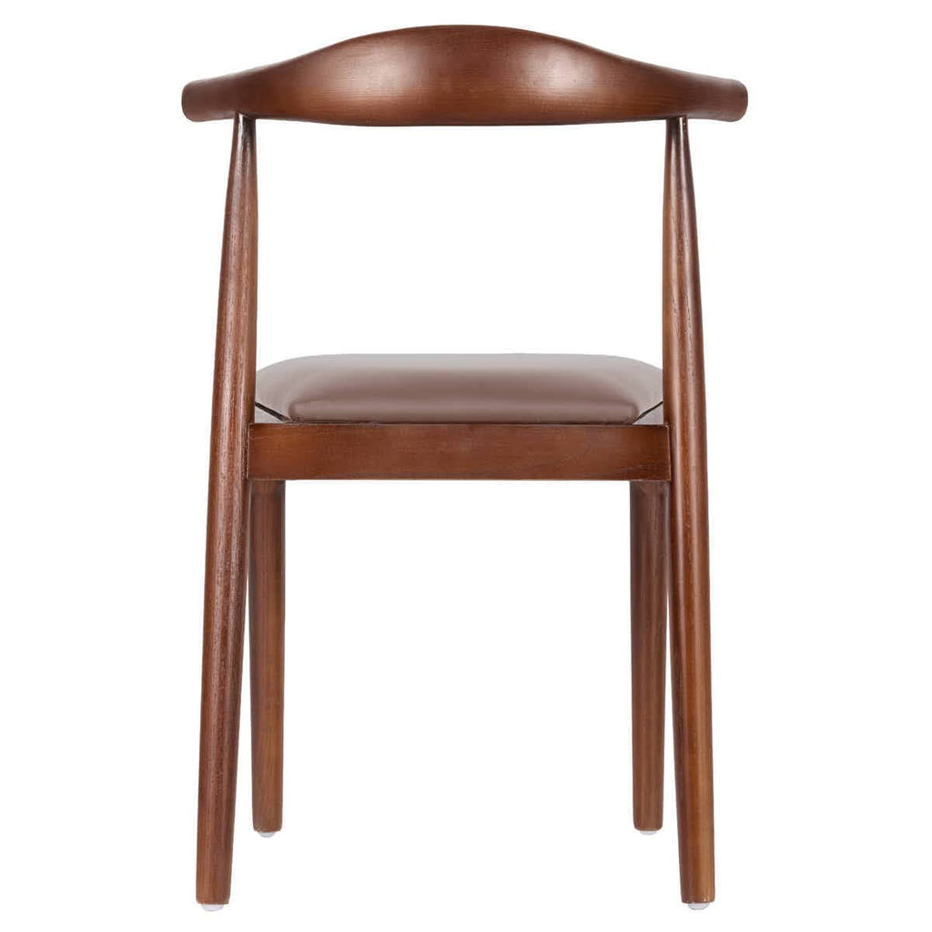 Walnut Finish Wood Horn Chair with Taupe Vinyl Cushion