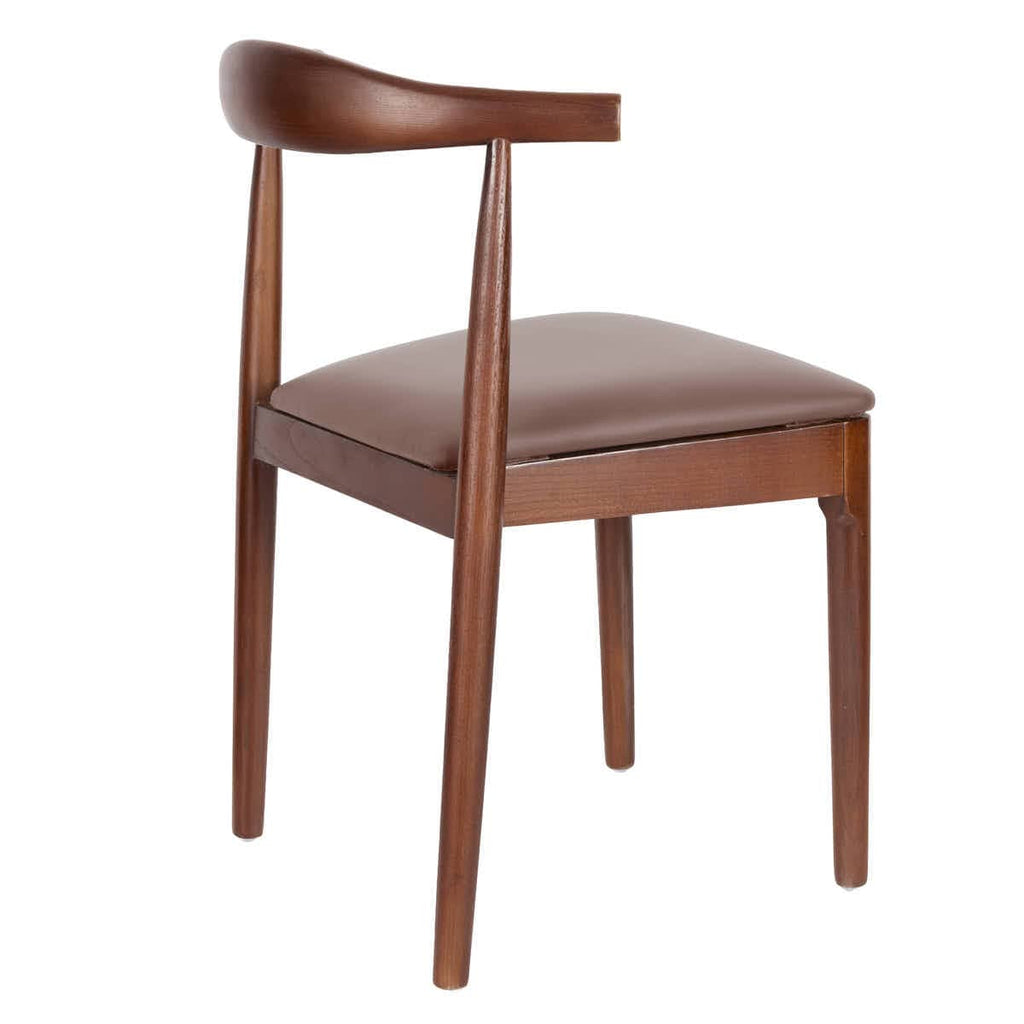 Walnut Finish Wood Horn Chair with Taupe Vinyl Cushion