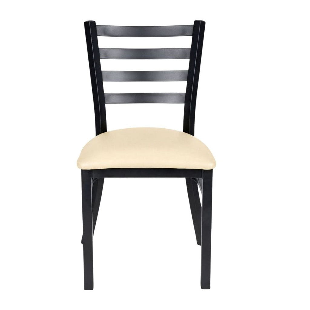 Black Ladder Back Restaurant Chair with Ivory Vinyl Seat