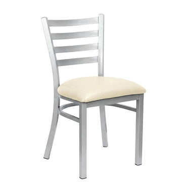 Silver Ladder Back Restaurant Chair with Ivory Vinyl Seat