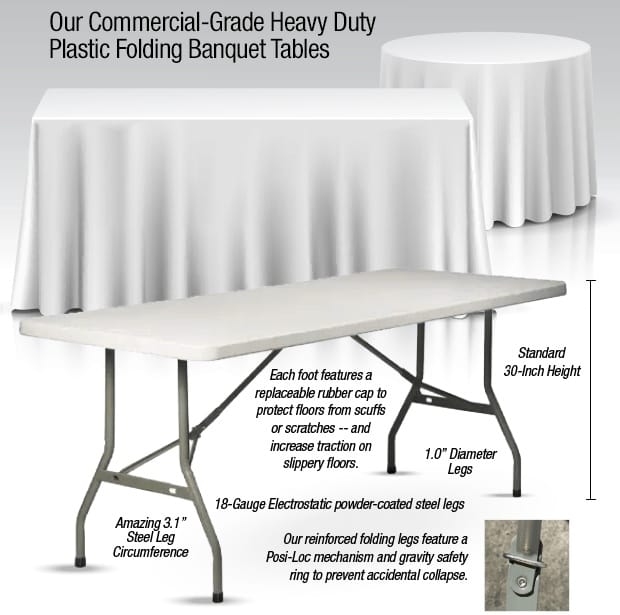 72" x 30" (6 Foot) Rectangle Heavy Duty Plastic Folding Table