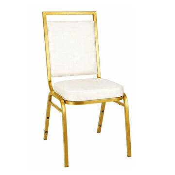 Ivory Vinyl on Gold Frame Square Back Banquet Chair