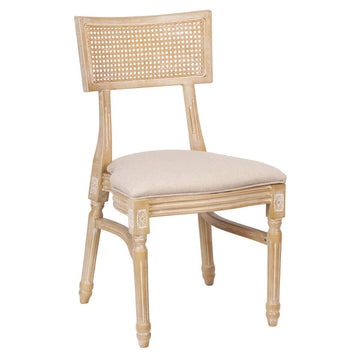 Beige Tessera Resin Chair with Natural White Wash Frame, Fabric Seat, and Rattan Back