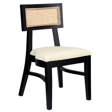 Heavy-Duty Wood Tessera Dining Chair with Vinyl Seat and Rattan Back