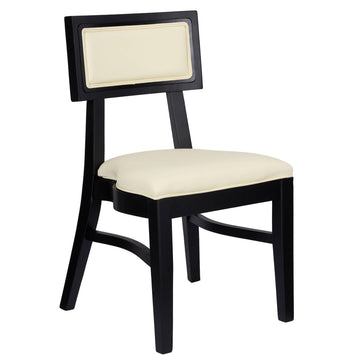 Black Heavy-Duty Wood Tessera Dining Chair with Ivory Vinyl Seat and Back
