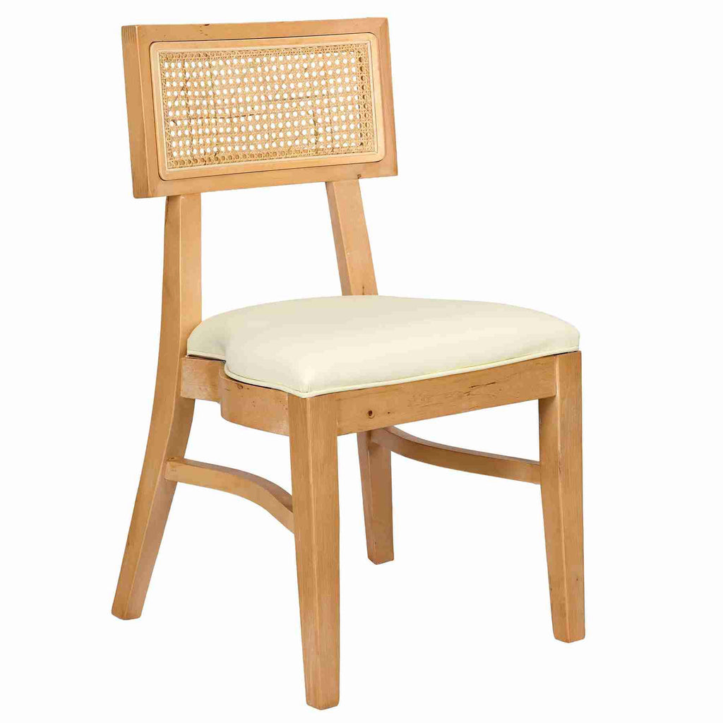 Heavy-Duty Wood Tessera Dining Chair with Vinyl Seat and Rattan Back