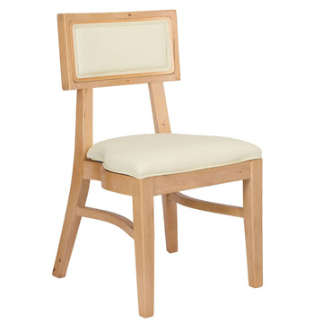 Natural Heavy-Duty Wood Tessera Dining Chair with Ivory Vinyl Seat and Vinyl Back
