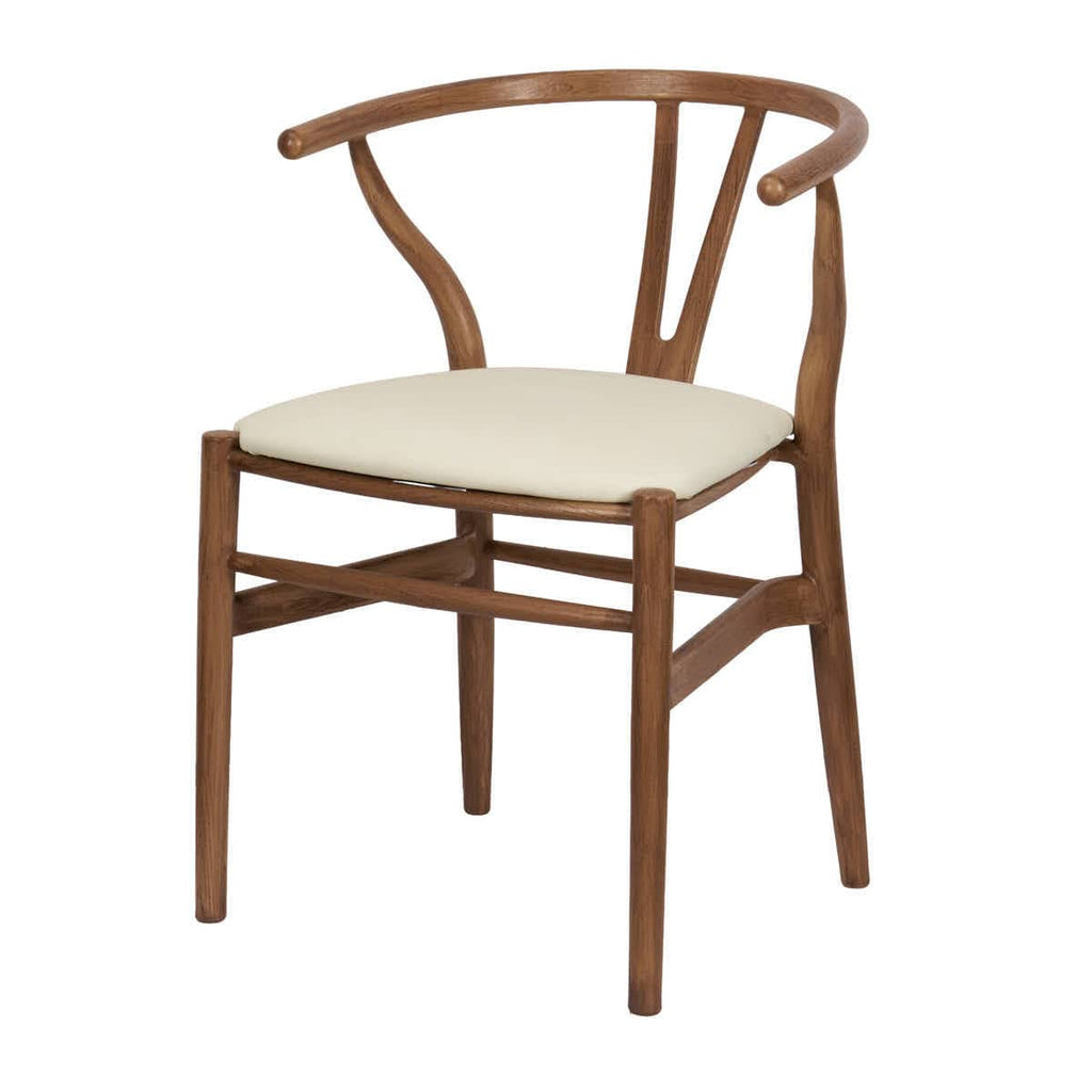 Chestnut Wishbone Resin Chair with Ivory Vinyl Seat