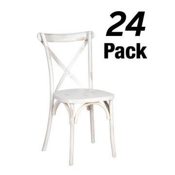 24 Pack White Distressed Heavy-Duty Wood Cross Back Chair