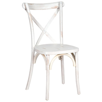 White Distressed Heavy-Duty Wood Crossback Chair