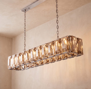 Inspired Harlow Style 73 Inch Rectangular Crystal Prism Chandelier Polished Stainless Steel - Main Product View