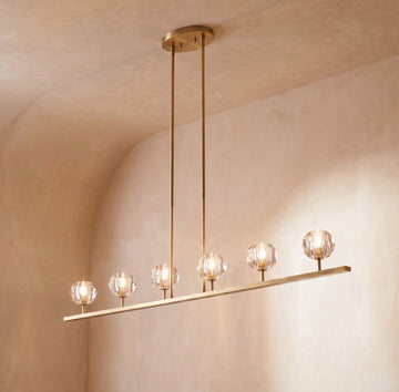 Inspired Boule de Cristal Style 60 Inch Linear Crystal Sphere Chandelier Lacquered Burnished Brass - Main Product View