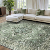 Area Rugs Washable Non-Slip, Floral Vintage Distress Print Pattern Medallion Carpet for Living Room Bedroom