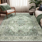 Area Rugs Washable Non-Slip, Floral Vintage Distress Print Pattern Medallion Carpet for Living Room Bedroom