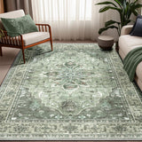 Area Rugs Washable Non-Slip, Floral Vintage Distress Print Pattern Medallion Carpet for Living Room Bedroom