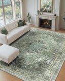 Area Rugs Washable Non-Slip, Floral Vintage Distress Print Pattern Medallion Carpet for Living Room Bedroom