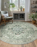 Area Rugs Washable Non-Slip, Floral Vintage Distress Print Pattern Medallion Carpet for Living Room Bedroom