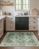 Area Rugs Washable Non-Slip, Floral Vintage Distress Print Pattern Medallion Carpet for Living Room Bedroom