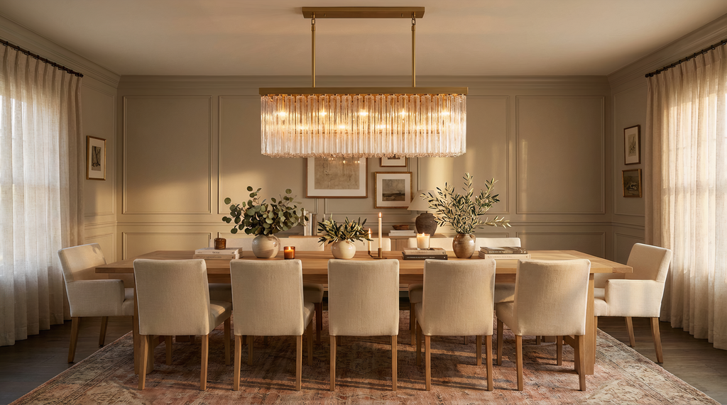 Inspired Cielo Style 54 Inch Rectangular Chandelier Gold Finish - Room Scene