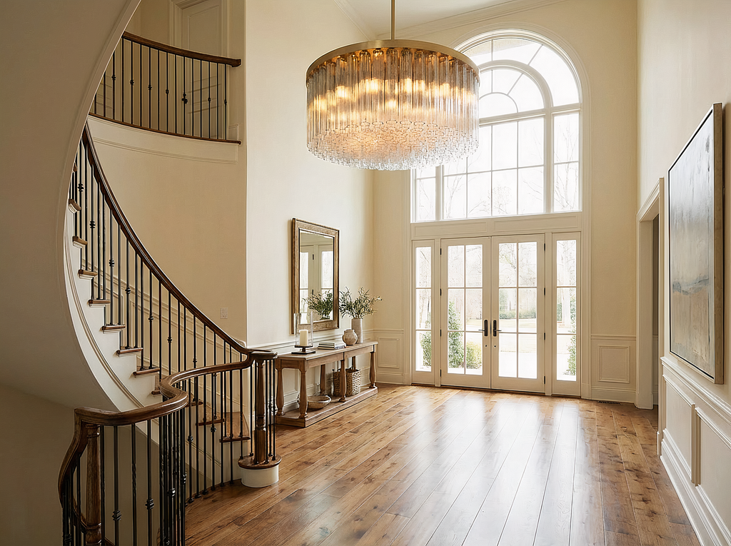 Inspired Cielo Style 48 Inch Round Chandelier Gold Finish - Foyer Room Scene