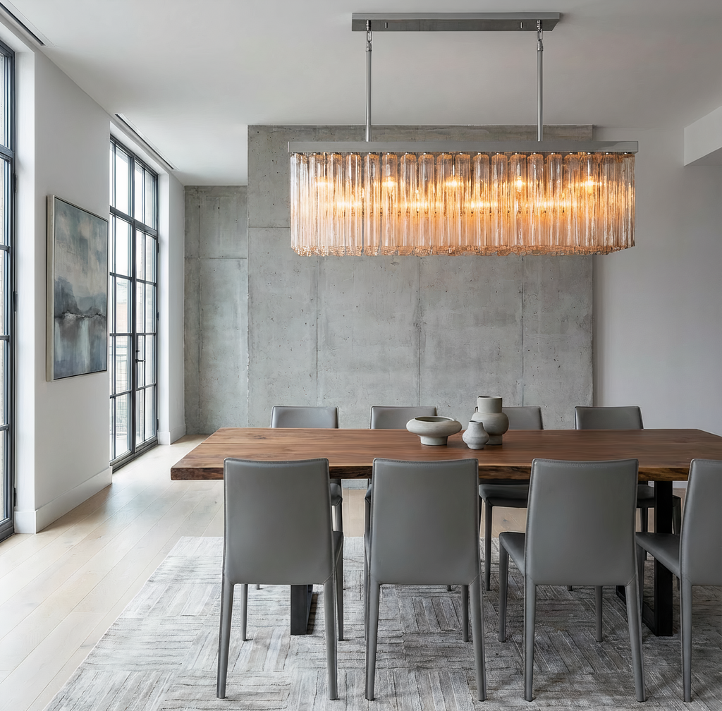 Inspired Cielo Style 54 Inch Rectangular Chandelier Stainless Steel Finish - Room Scene