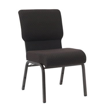 Walnut Church Chair with White Dot Fabric Cut-Away Back 20.5" Wide Gold Vein Steel Frame