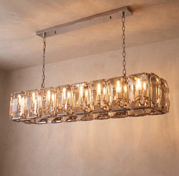 Inspired Harlow Style 54 Inch Rectangular Crystal Prism Chandelier Polished Stainless Steel - Main Product View