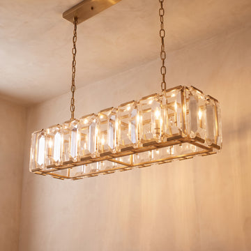 Inspired Harlow Style 54 Inch Rectangular Crystal Prism Chandelier Lacquered Burnished Brass - Main Product View