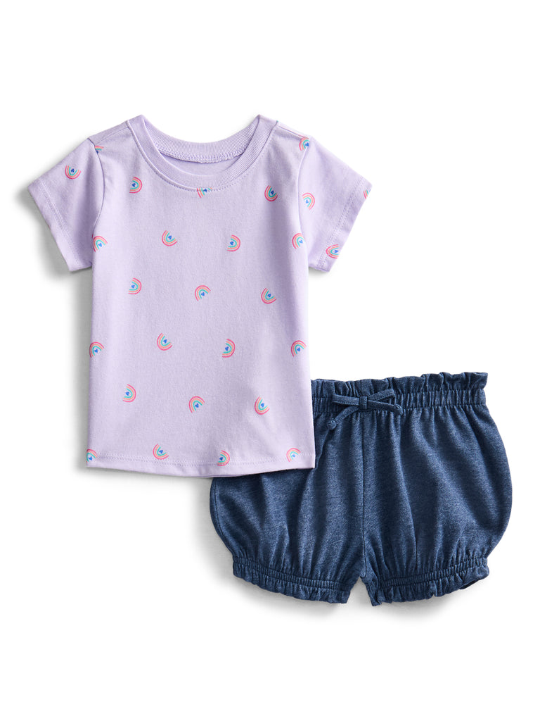 Baby Girls Graphic Tee and Shorts Outfit Set, 6-Piece
