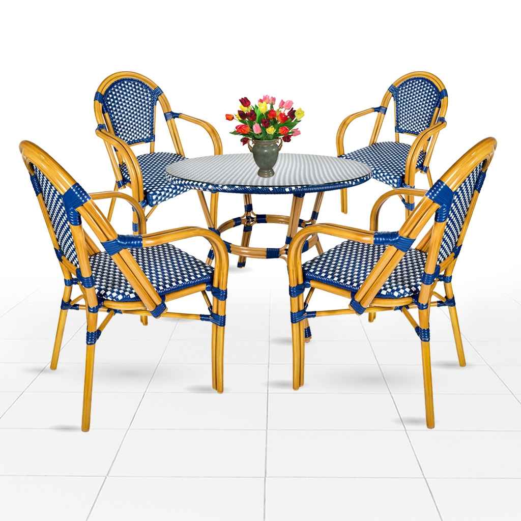French Bistro Set Includes Table and 4 Chairs with Arms