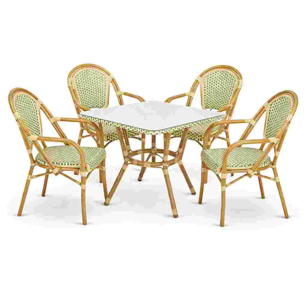 French Bistro Set Includes Table and 4 Chairs with Arms