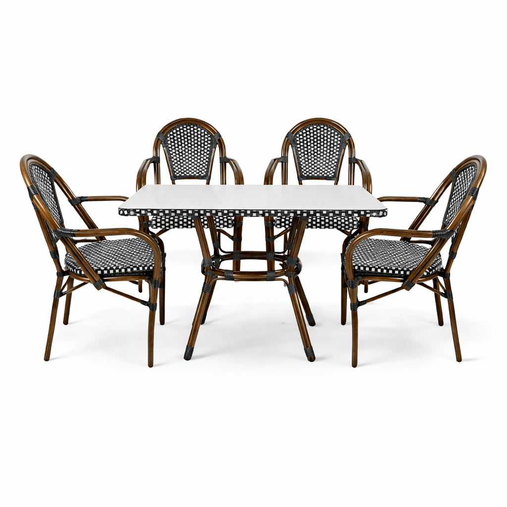 French Bistro Set Includes Table and 4 Chairs with Arms