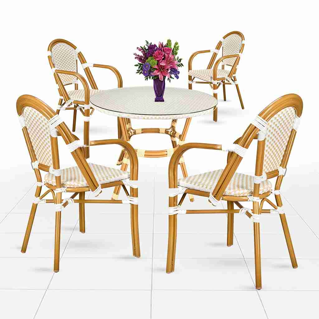 French Bistro Set Includes Table and 4 Chairs with Arms