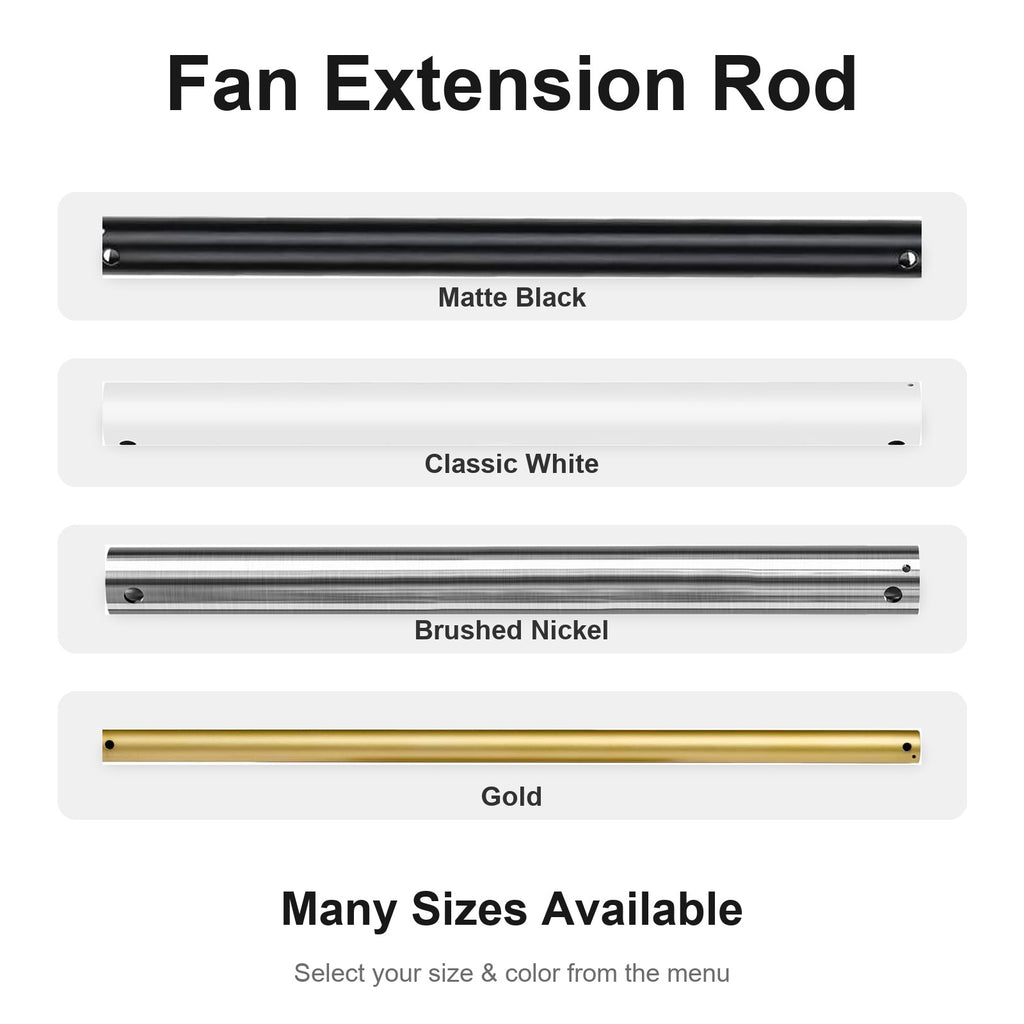 Ceiling Fan Downrod Extension Pole - Steel, 1 Inch Diameter, Non-Threaded Universal Fit