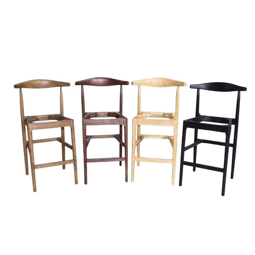Chestnut Horn Wood 27.17" Standard Bar Height Bar Stool with Ivory Vinyl Cushion