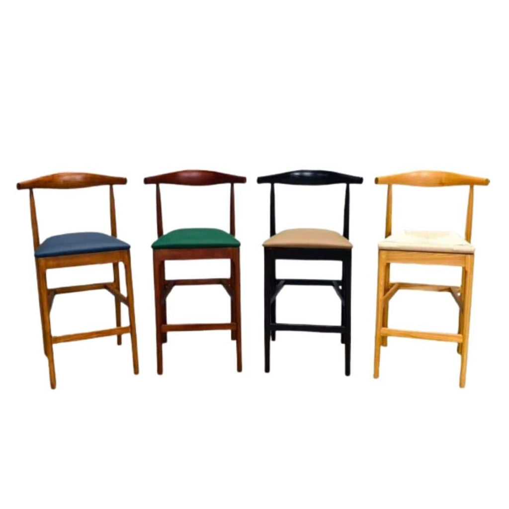 Walnut Finish Horn Wood 27.17" Standard Bar Height Bar Stool with Ivory Vinyl Cushion