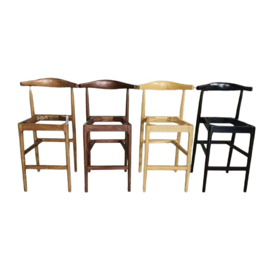 Walnut Finish Horn Wood 27.17" Standard Bar Height Bar Stool with Navy Blue Vinyl Cushion